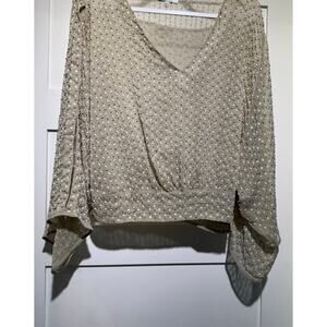 Lucky Brand Tan Chiffon Cropped Kimono Sheer Beaded Top Size Large